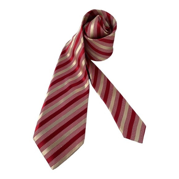 DAKS LONDON Red Striped Silk Tie Italy 60-"3.5" EC - Picture 4 of 6